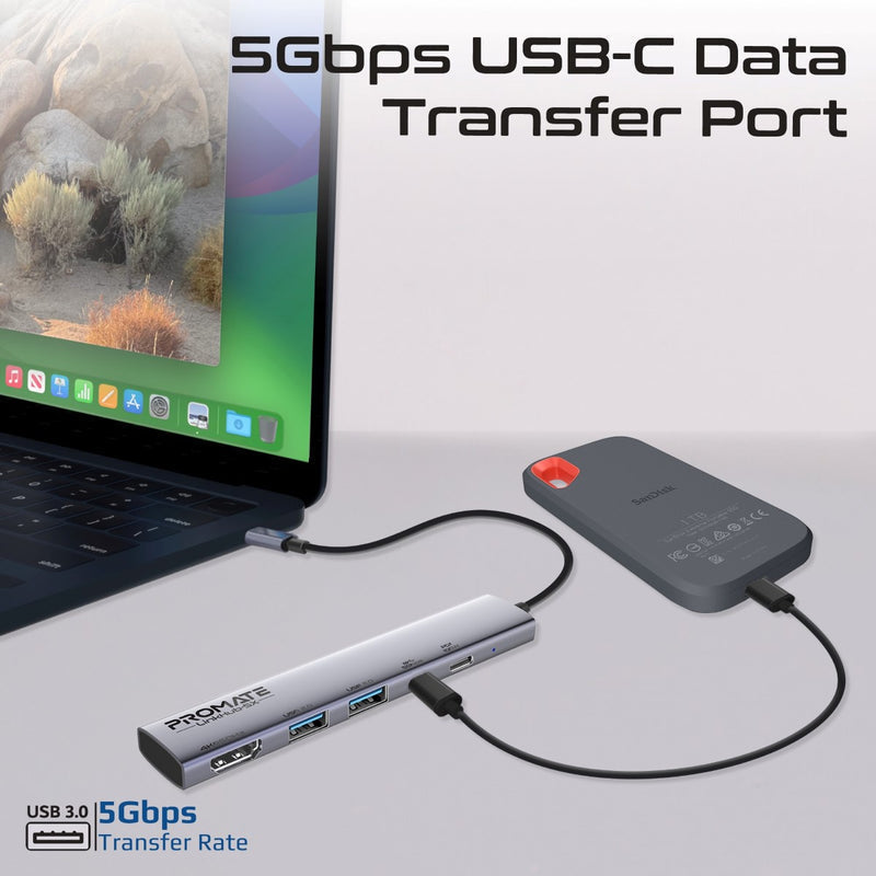 Promate Technologies - 4K@60Hz Multi-function High-Speed USB-C Hub with 100W Power Delivery