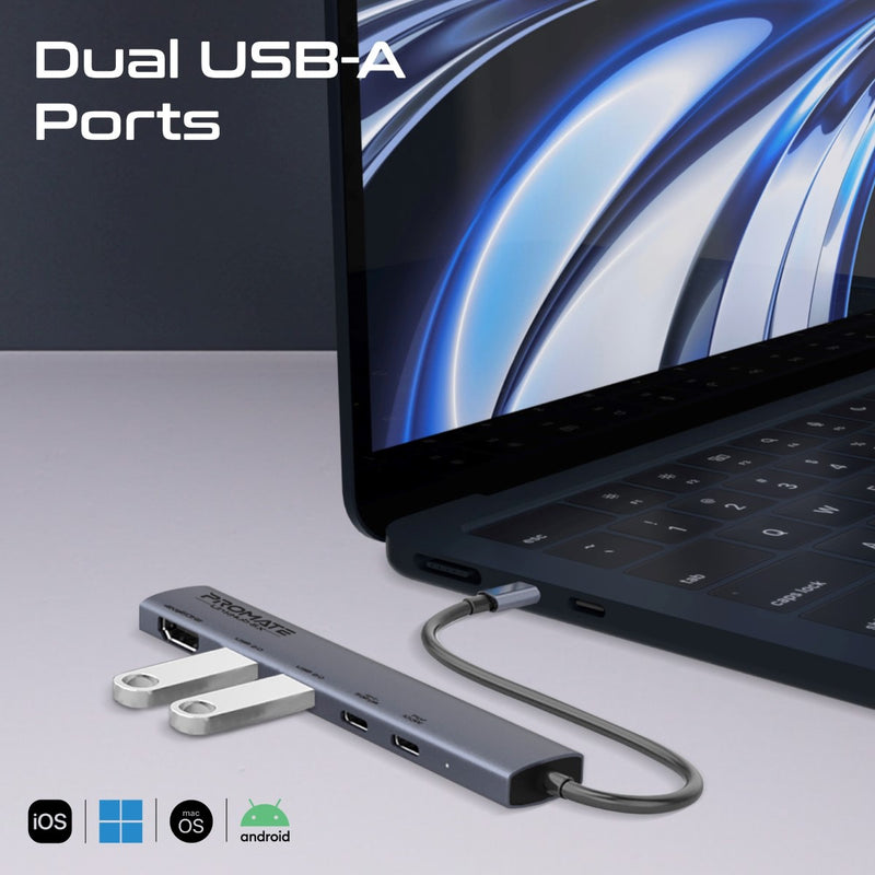 Promate Technologies - 4K@60Hz Multi-function High-Speed USB-C Hub with 100W Power Delivery