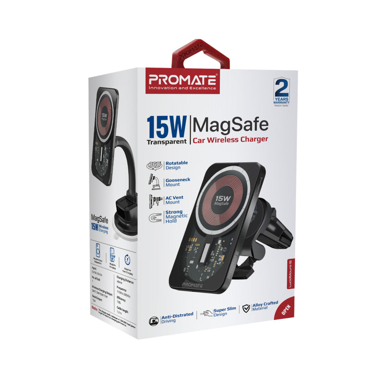 Promate Technologies - 15W MagSafe Transparent Car Wireless Charger