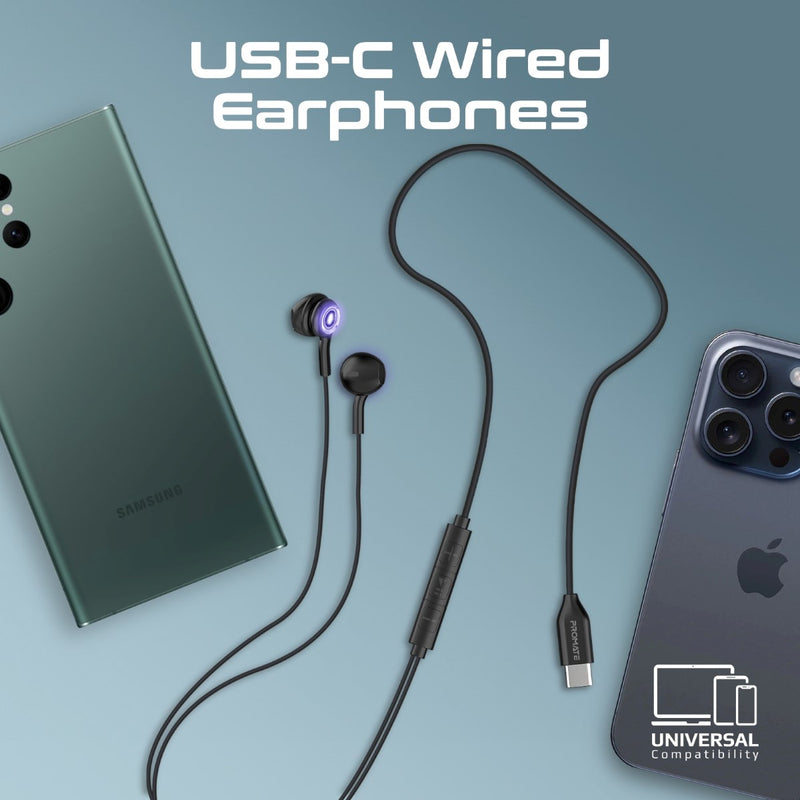 Promate Technologies - LumiSound™ Transparent Stereo USB-C Wired RGB Earphones