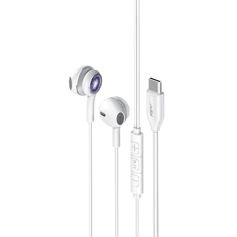 Promate Technologies - LumiSound™ Transparent Stereo USB-C Wired RGB Earphones