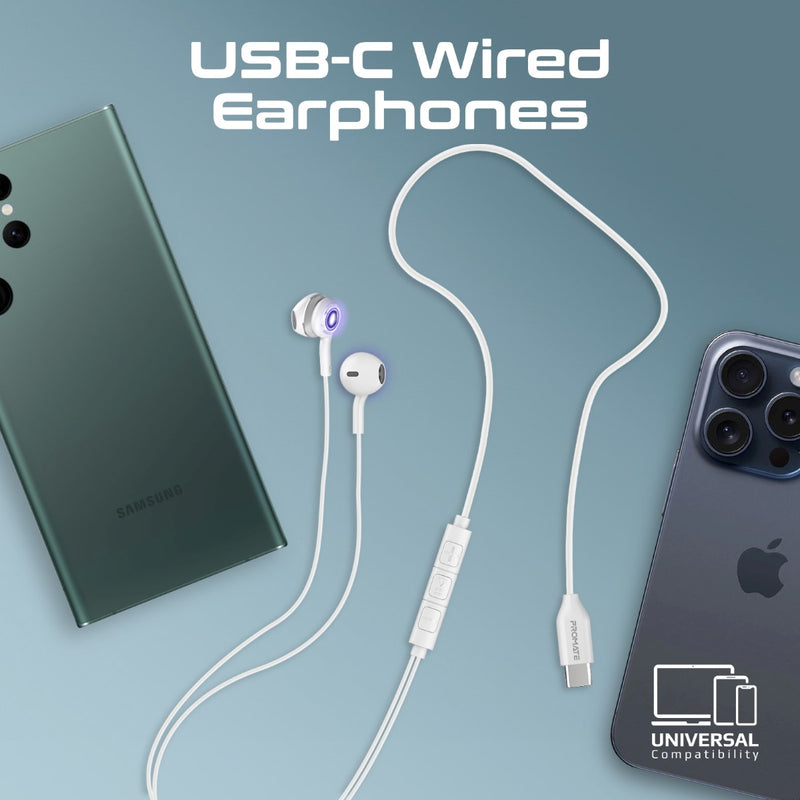 Promate Technologies - LumiSound™ Transparent Stereo USB-C Wired RGB Earphones