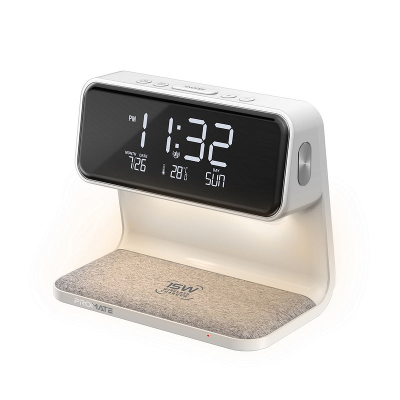 Promate Technologies - Multi-Function LED Alarm Clock with 15W Wireless Charger