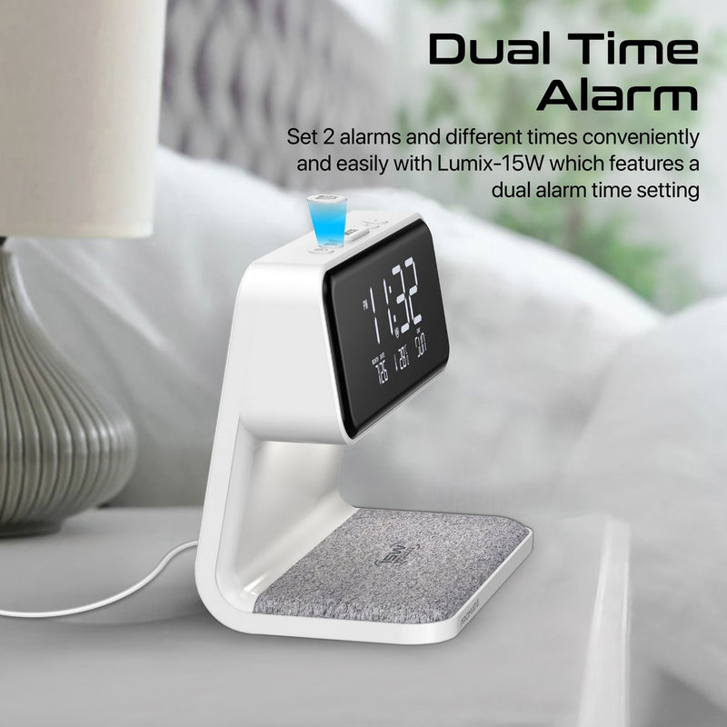 Promate Technologies - Multi-Function LED Alarm Clock with 15W Wireless Charger