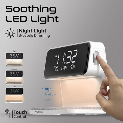 Promate Technologies - Multi-Function LED Alarm Clock with 15W Wireless Charger