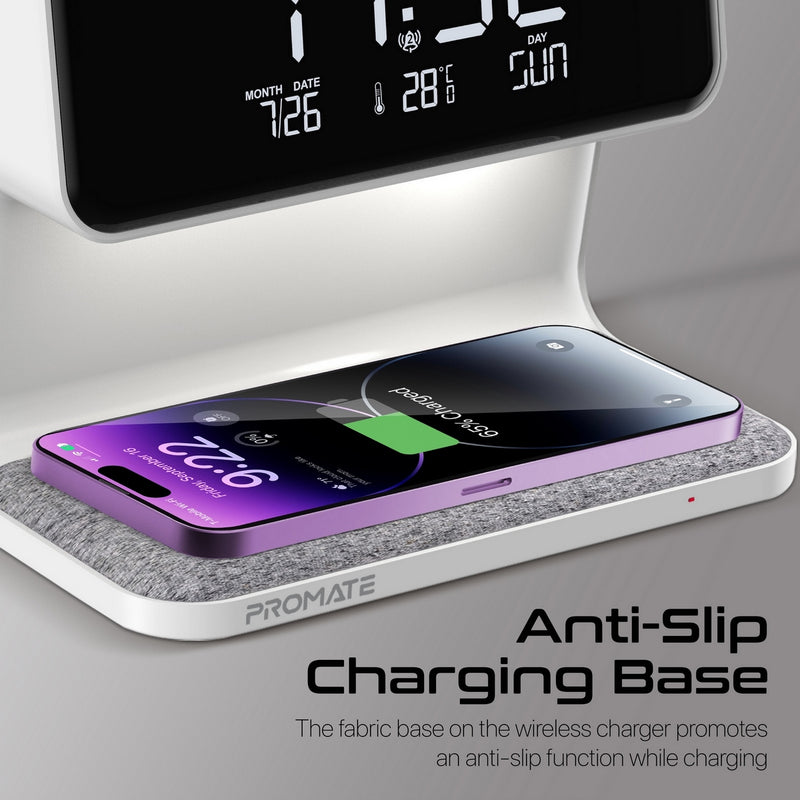 Promate Technologies - Multi-Function LED Alarm Clock with 15W Wireless Charger