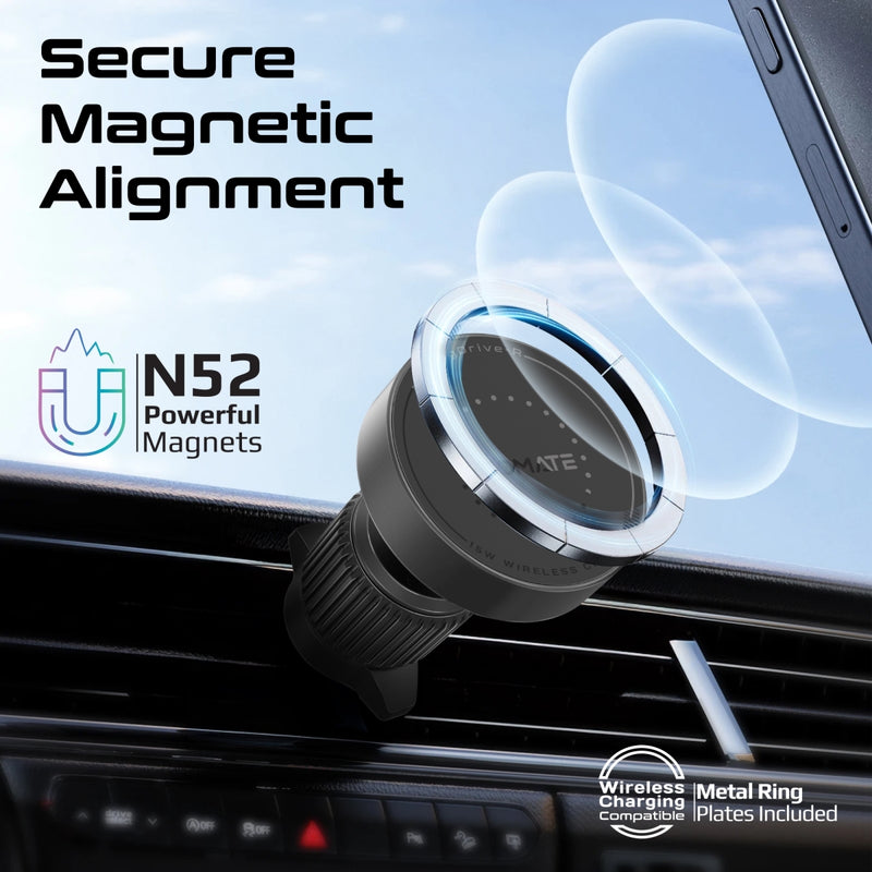 Promate Technologies - 15W MagSafe Compatible Car Wireless Charger with Retractable Cable