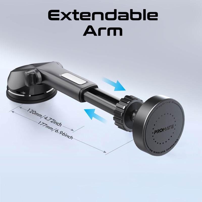 Promate Technologies - 15W MagSafe Compatible Car Wireless Charger with Retractable Cable