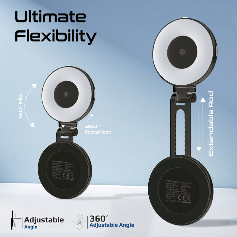 Promate Technologies - 360° Rotatable Ultra-Slim MagSafe Compatible Rechargeable LED Ring Lig