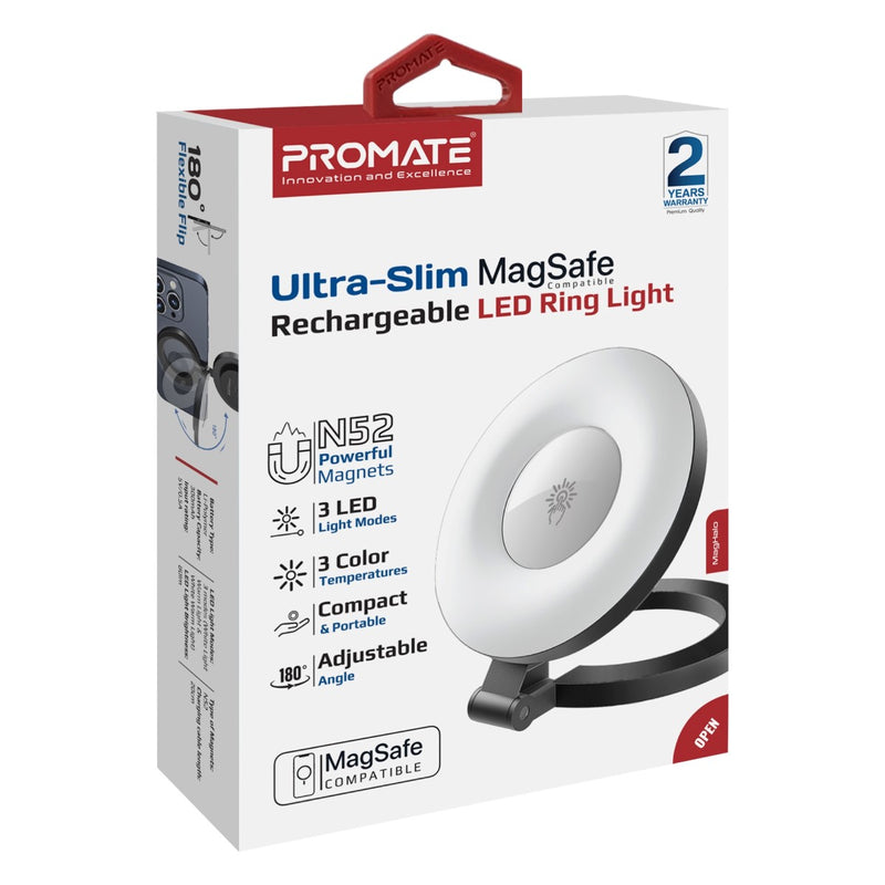 Promate Technologies - Ultra-Slim MagSafe Compatible Rechargeable LED Ring Light