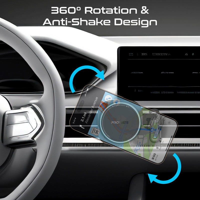 Promate Technologies - 2-in-1 MagSafe Compatible 15W Wireless Car Charger with Built-in Wirel