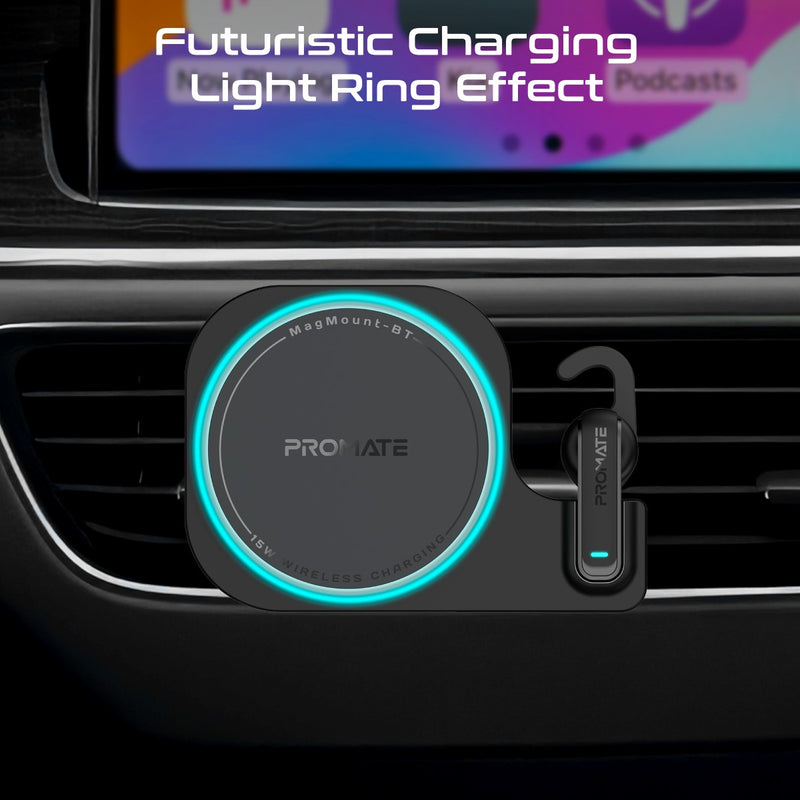 Promate Technologies - 2-in-1 MagSafe Compatible 15W Wireless Car Charger with Built-in Wirel