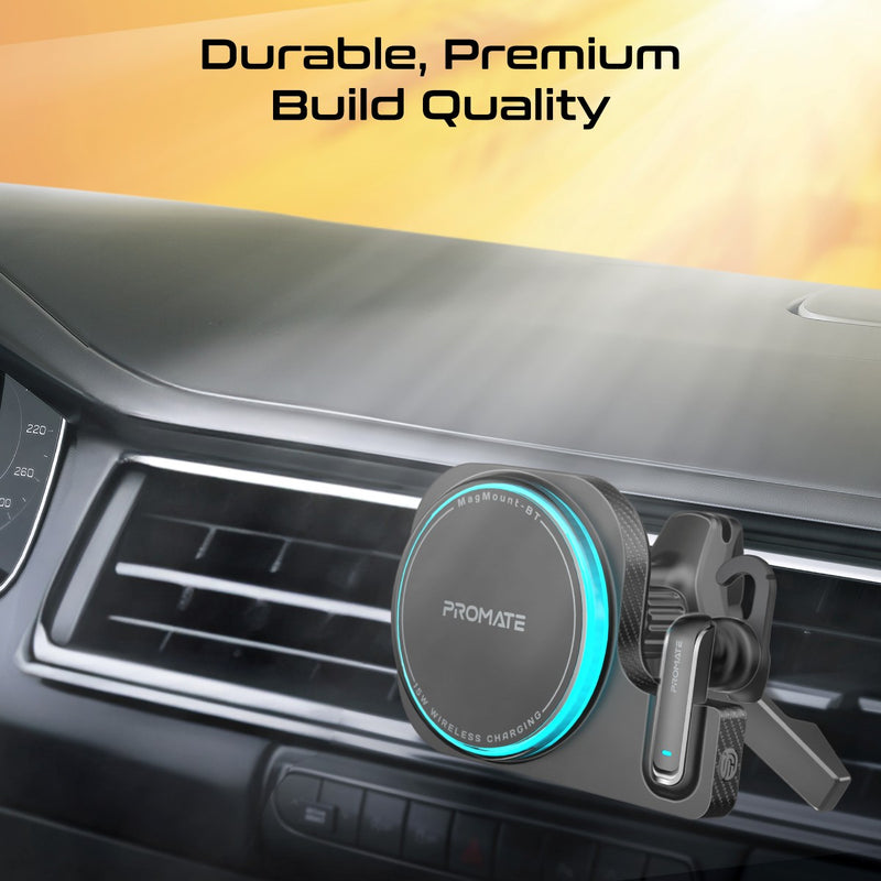 Promate Technologies - 2-in-1 MagSafe Compatible 15W Wireless Car Charger with Built-in Wirel