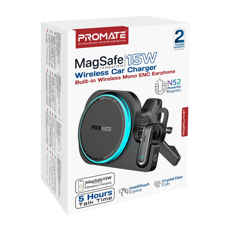 Promate Technologies - 2-in-1 MagSafe Compatible 15W Wireless Car Charger with Built-in Wirel