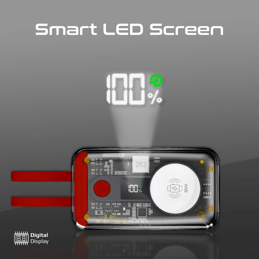 35W Transparent Smartphone and Apple Watch Charging Power Bank with USB-C & Lightning Cable