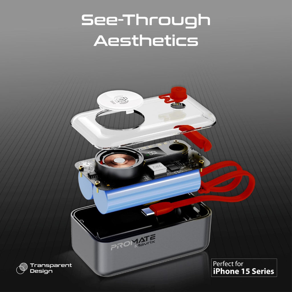 35W Transparent Smartphone and Apple Watch Charging Power Bank with USB-C & Lightning Cable