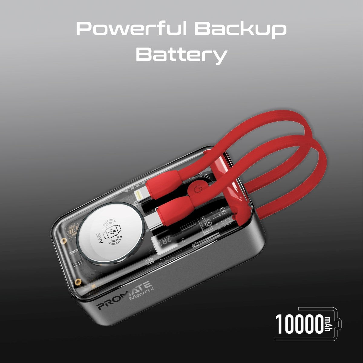 35W Transparent Smartphone and Apple Watch Charging Power Bank with USB-C & Lightning Cable