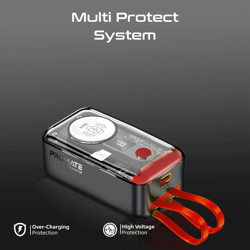 35W Transparent Smartphone and Apple Watch Charging Power Bank with USB-C & Lightning Cable