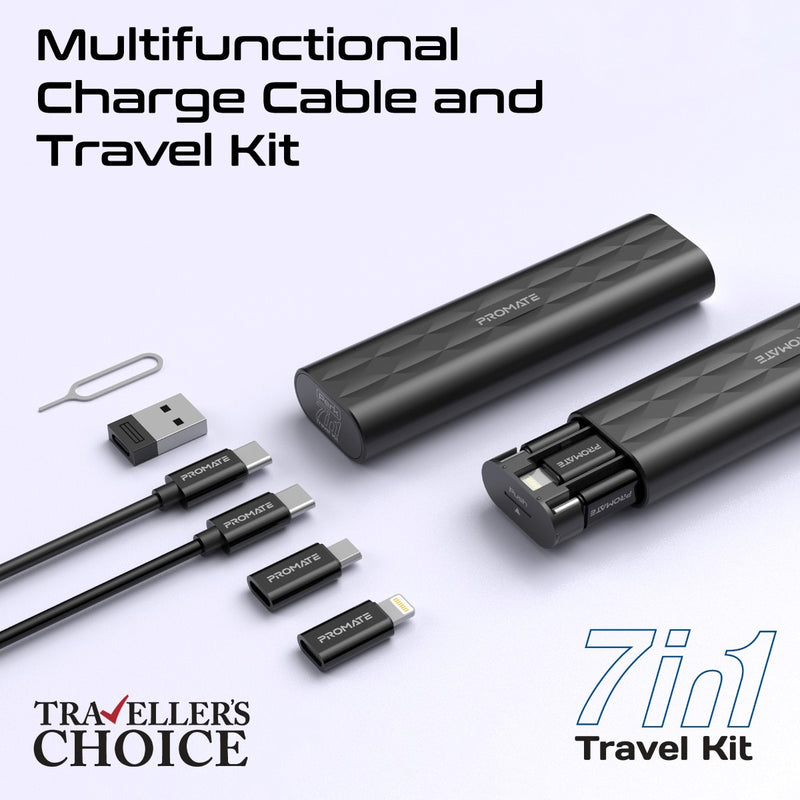 Promate Technologies - Compact All in 1 Charging Cable and Travel Kit