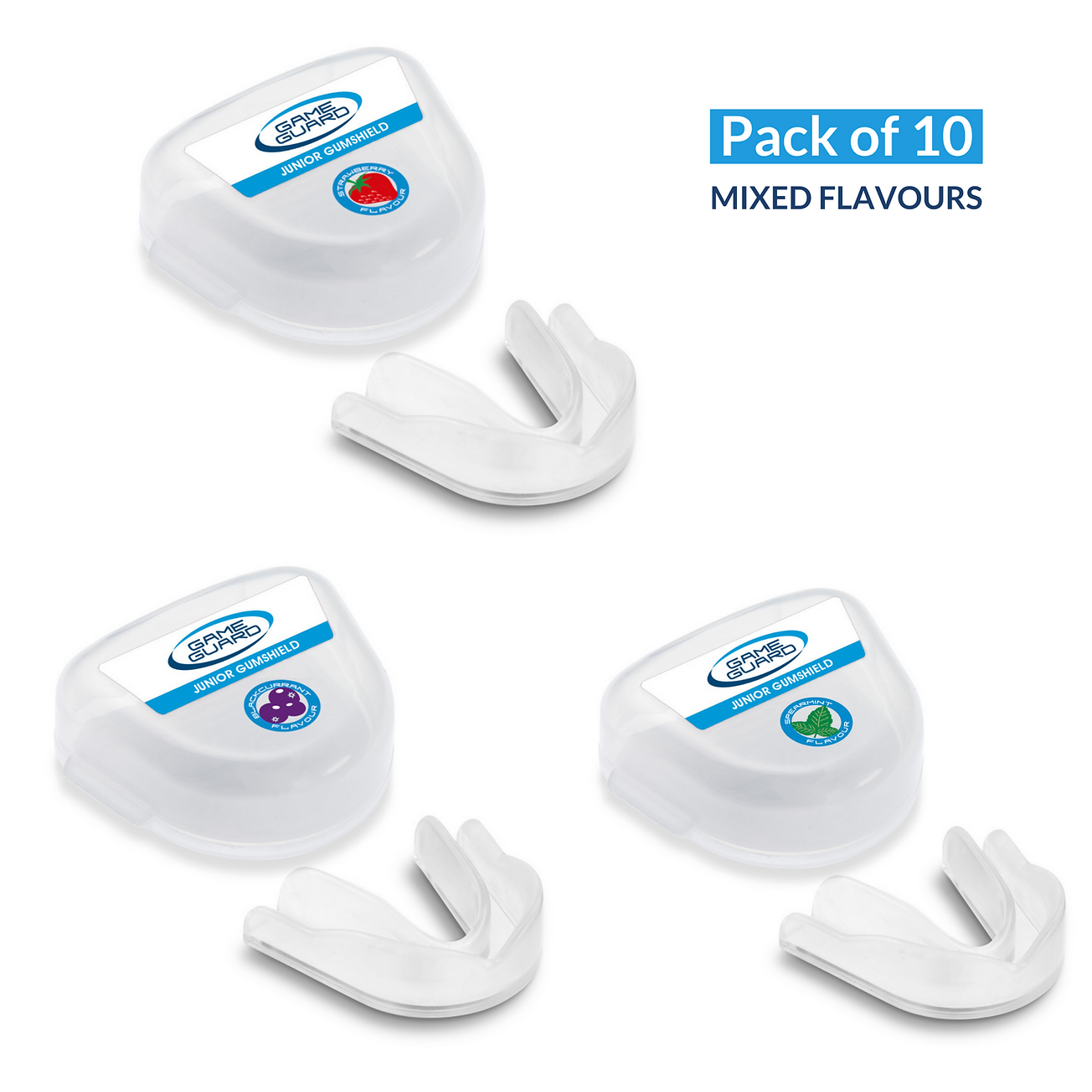 Pack of 10 - Junior Game Guard Gumshields - Mixed Flavours - Clear