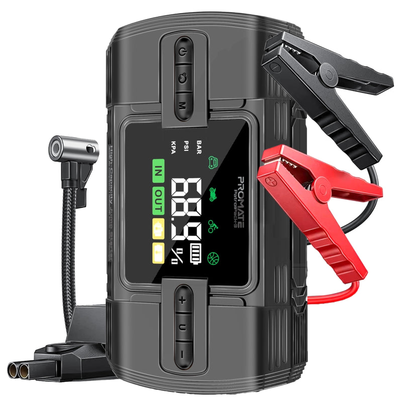 Promate Technologies - 1200A/12V High-Capacity Jump Starter 150PSI Air Compressor with 12000m