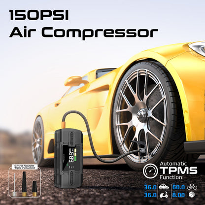 Promate Technologies - 1200A/12V High-Capacity Jump Starter 150PSI Air Compressor with 12000m