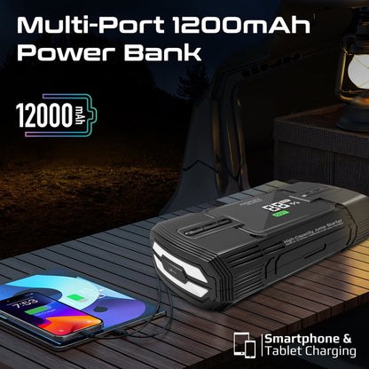 Promate Technologies - 1200A/12V High-Capacity Jump Starter 150PSI Air Compressor with 12000m