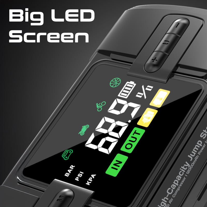 Promate Technologies - 1200A/12V High-Capacity Jump Starter 150PSI Air Compressor with 12000m