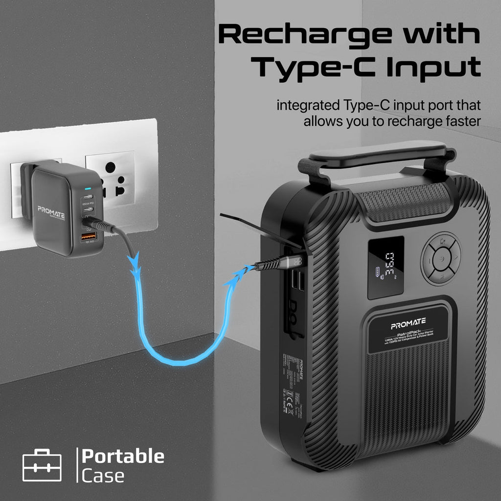 1200A/12V Heavy Duty Car Jump Starter with 150PSI Air Compressor & Power Bank