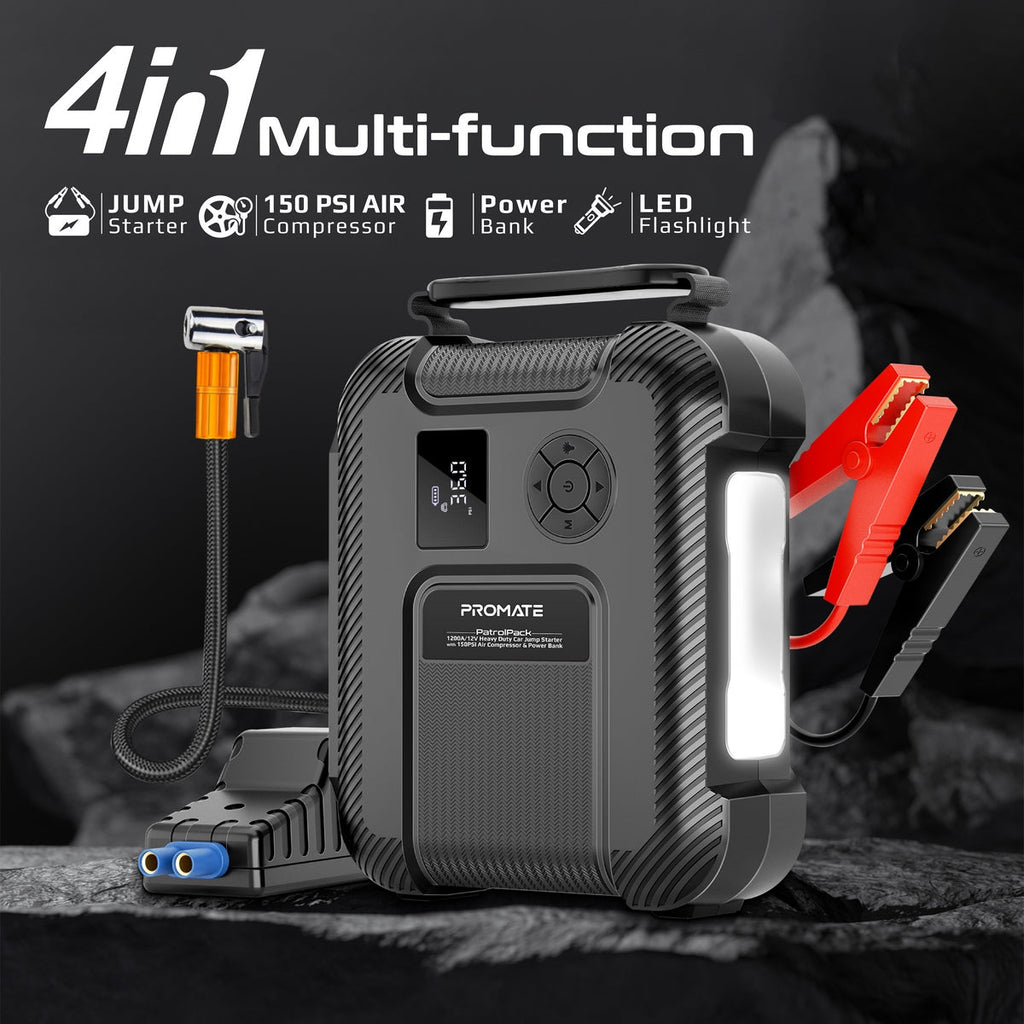 1200A/12V Heavy Duty Car Jump Starter with 150PSI Air Compressor & Power Bank