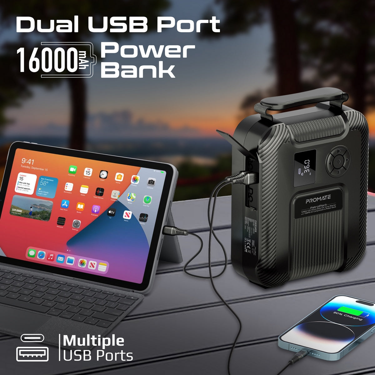 1200A/12V Heavy Duty Car Jump Starter with 150PSI Air Compressor & Power Bank