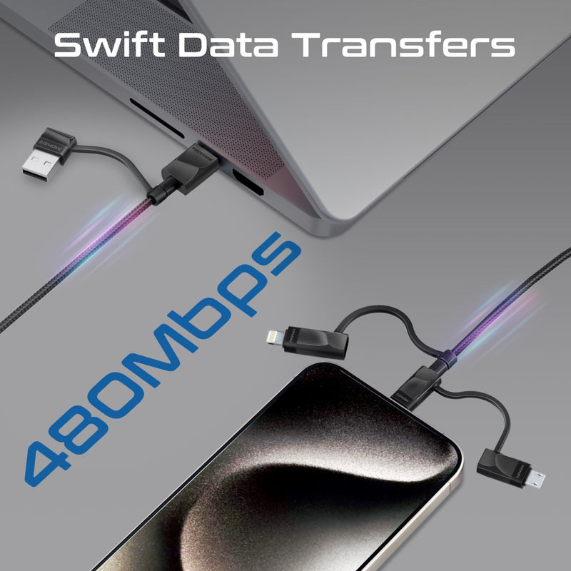 Promate Technologies - 6-in-1 Hybrid Multi-Connector cable for Charging & Data Transfer