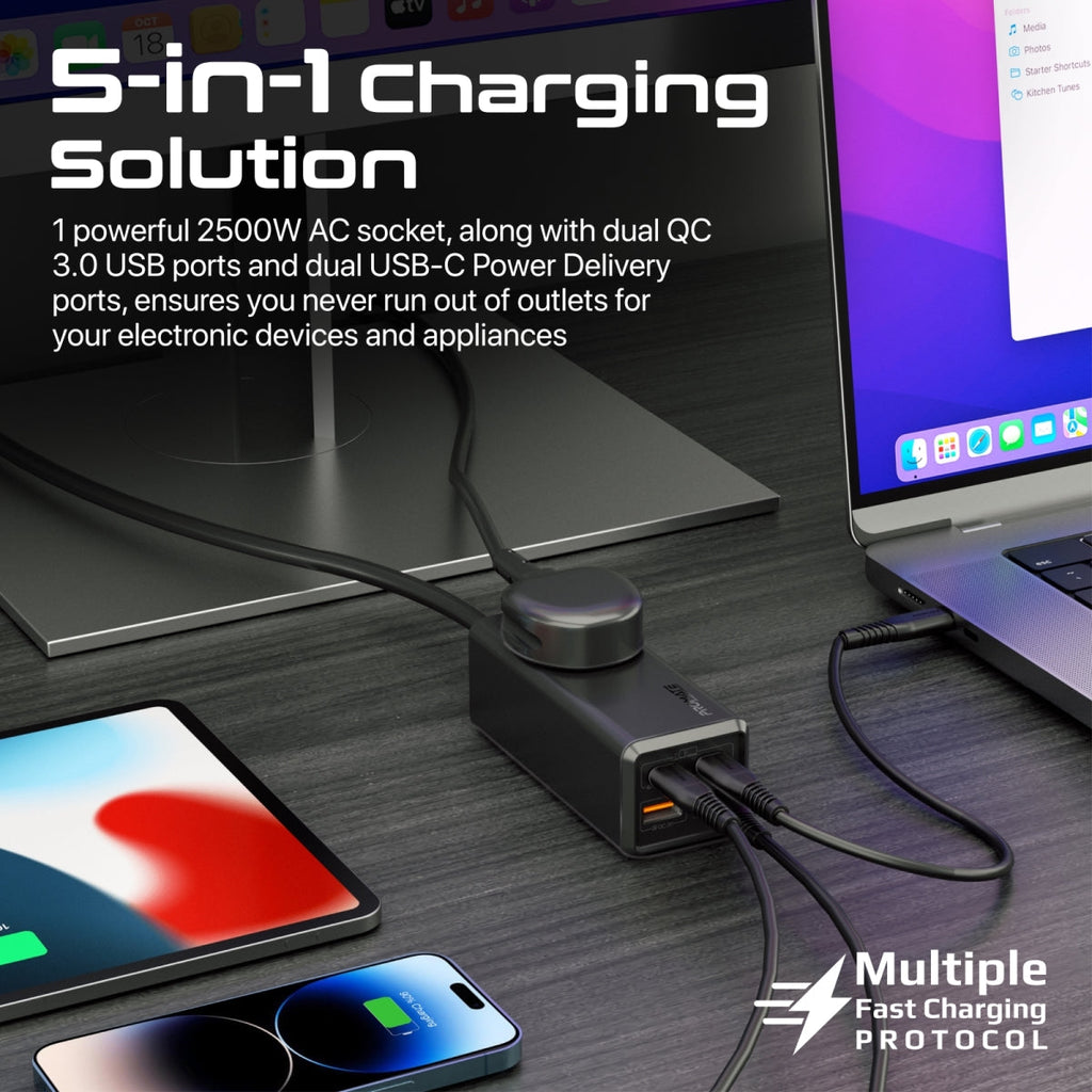 65W GaNFast™ Multi-Port Power Strip with Universal AC Socket