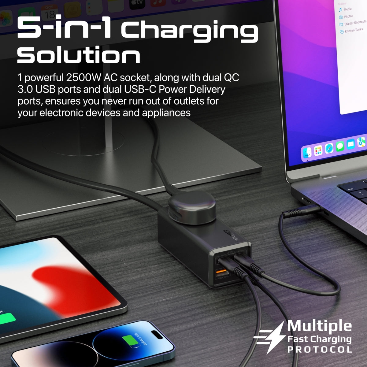 65W GaNFast™ Multi-Port Power Strip with Universal AC Socket