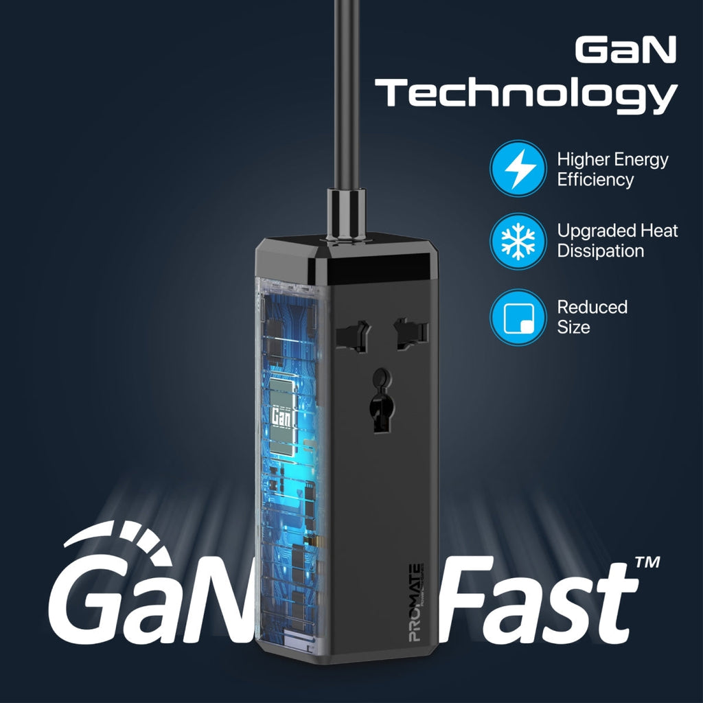 65W GaNFast™ Multi-Port Power Strip with Universal AC Socket