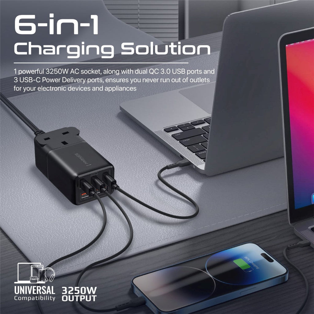 75W GaNFast Multi-Port Power Strip with AC Socket