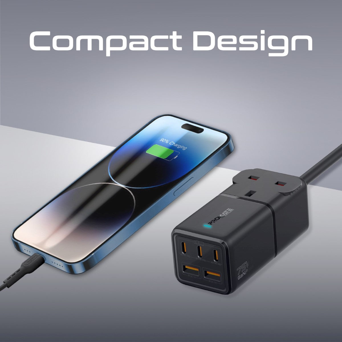 75W GaNFast Multi-Port Power Strip with AC Socket