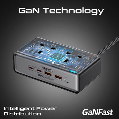 Promate Technologies -  65W Power Delivery GaNFast™ Charging Station with 3250W Dual AC Socket