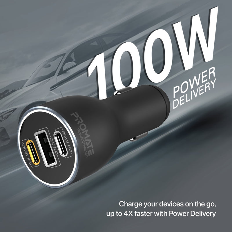 Promate Technologies - 120W RapidCharge™ Car Charger with Dual Power Delivery and Quick Charg