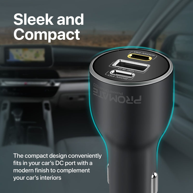 Promate Technologies - 120W RapidCharge™ Car Charger with Dual Power Delivery and Quick Charg