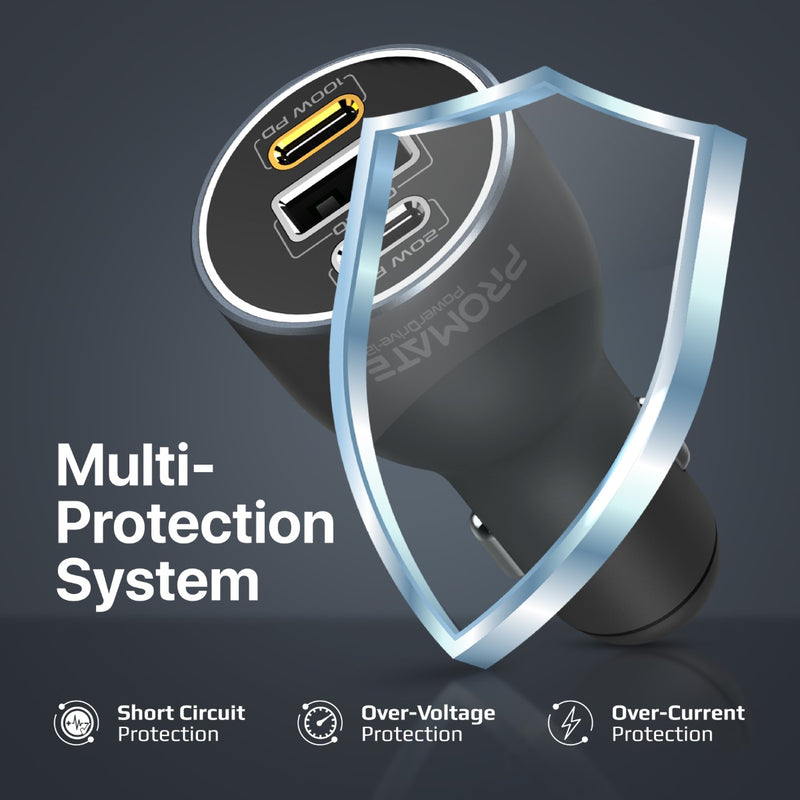 Promate Technologies - 120W RapidCharge™ Car Charger with Dual Power Delivery and Quick Charg