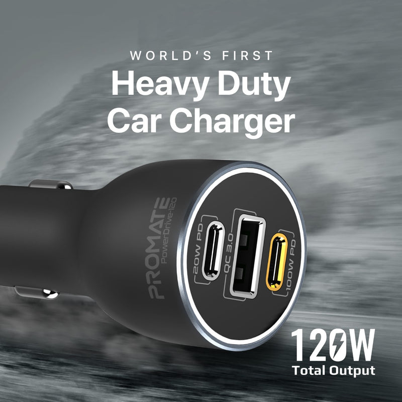 Promate Technologies - 120W RapidCharge™ Car Charger with Dual Power Delivery and Quick Charg