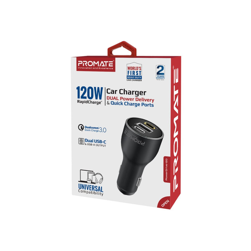 Promate Technologies - 120W RapidCharge™ Car Charger with Dual Power Delivery and Quick Charg