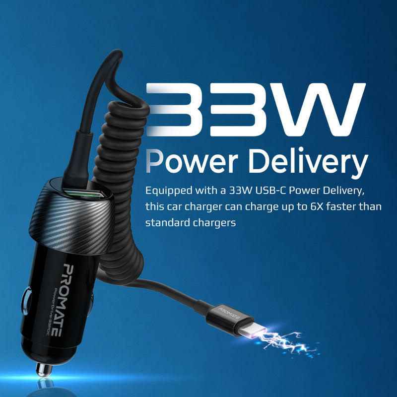 Promate Technologies - 33W Quick Charging Car Charger with USB-C Cable