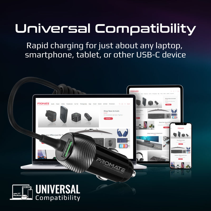 Promate Technologies - 33W Quick Charging Car Charger with USB-C Cable