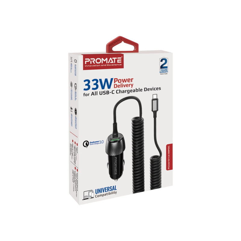 Promate Technologies - 33W Quick Charging Car Charger with USB-C Cable