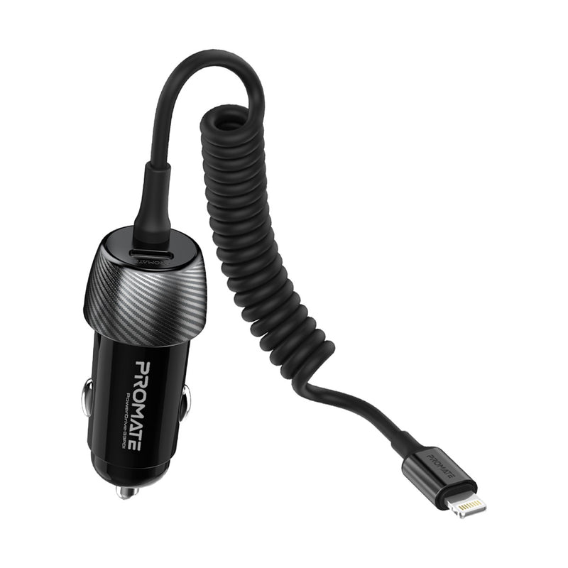Promate Technologies - 33W Quick Charging Car Charger with Lightning Connector Cable