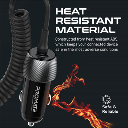 Promate Technologies - 33W Quick Charging Car Charger with Lightning Connector Cable