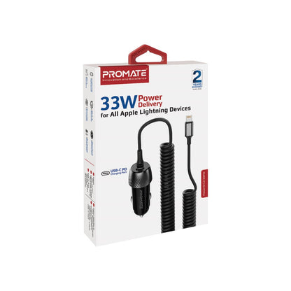 Promate Technologies - 33W Quick Charging Car Charger with Lightning Connector Cable