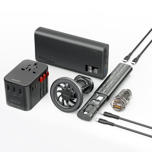 Promate Technologies - 7 in 1 Portable Essential Electronic Accessories Travel Kit